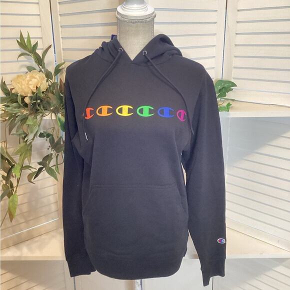 CHAMPION BLACK NEW SWEATSHIRT WITH MULTI COLOR LOGO SIZE SMALL 1202 - Picture 2 of 6